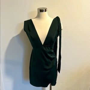 NBD Deep Green Plunge V-Neck Mini Dress